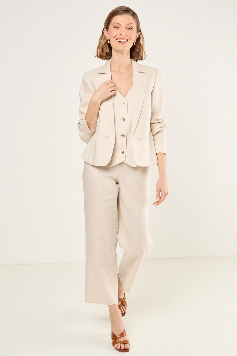 BLAZER DE LINO CORTO BEIGE MUJER MAGRIFFE - 5