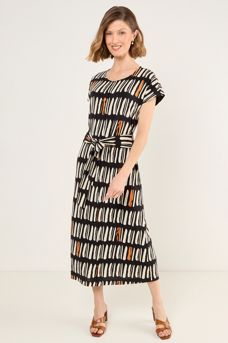 VESTIDO ESTAMPADO CON LAZO NEGRO MUJER MAGRIFFE - 1