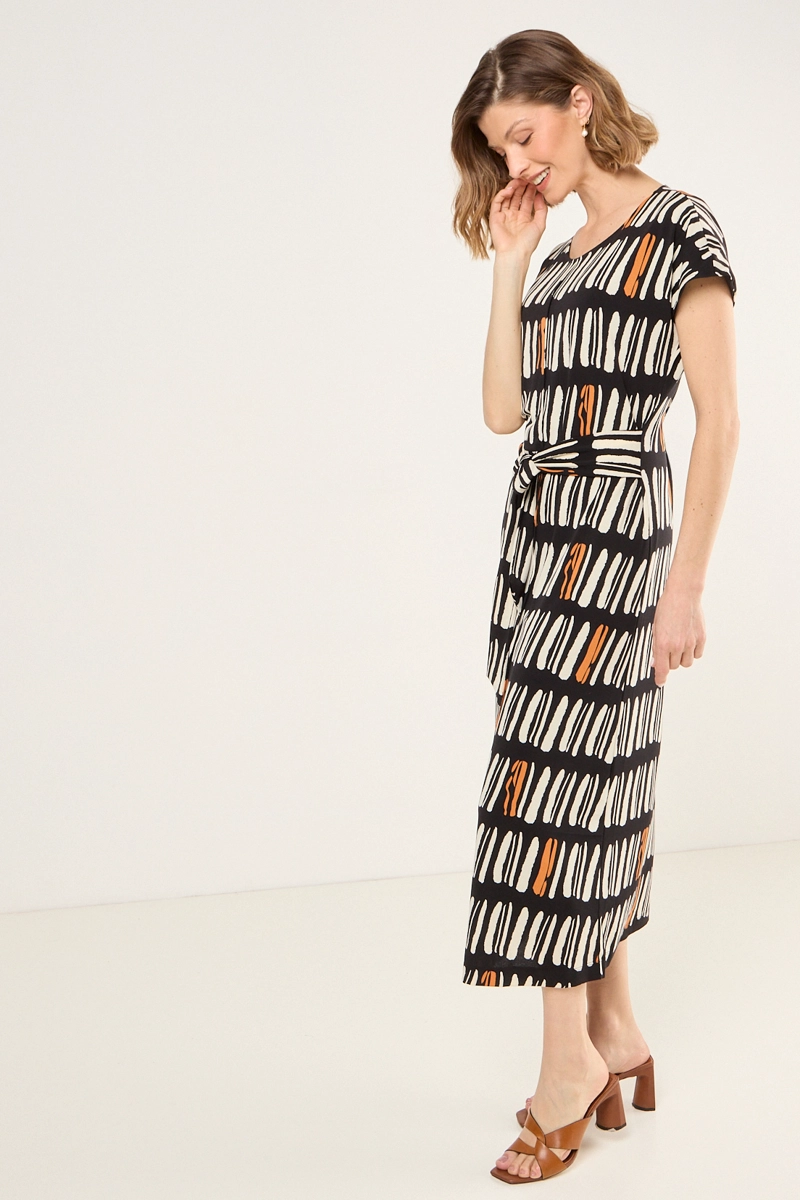 VESTIDO ESTAMPADO CON LAZO NEGRO MUJER MAGRIFFE - 5