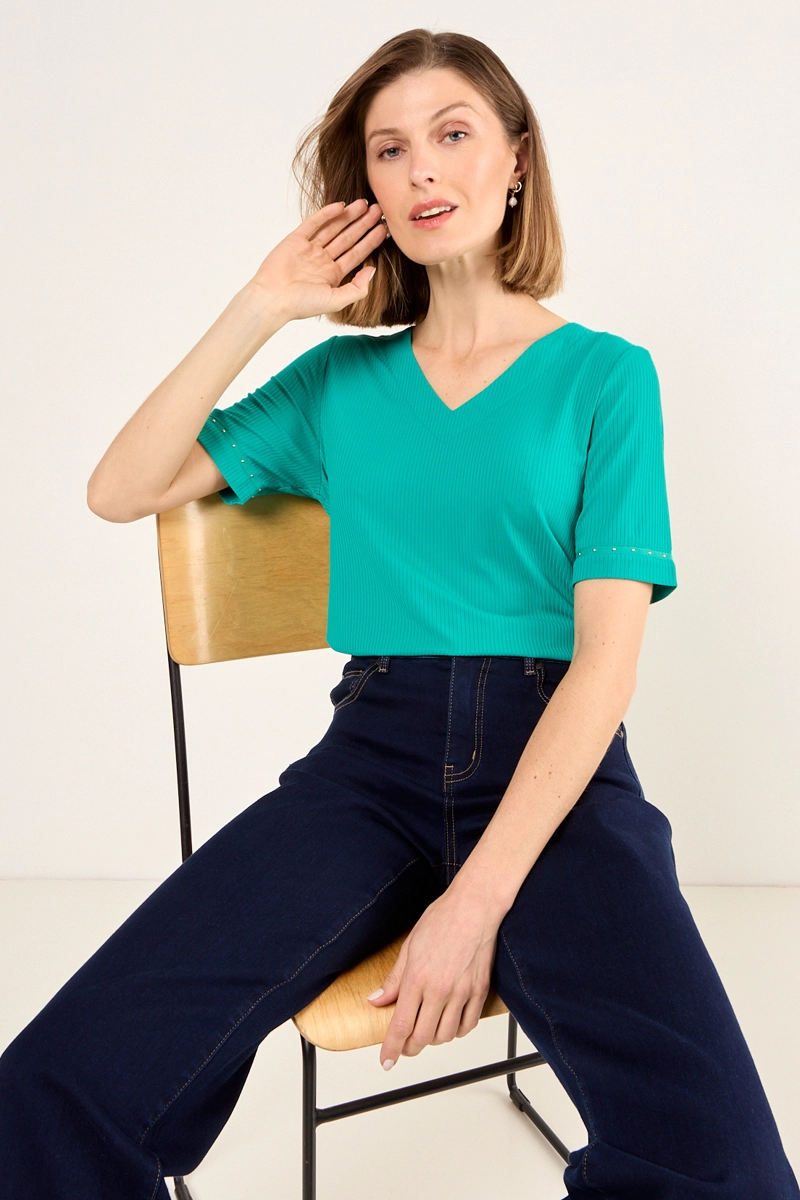 POLERA DE RIB ACANALADO VERDE MUJER MAGRIFFE - 4