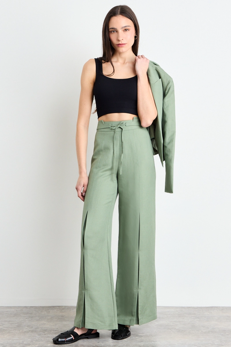 PANTALON LISO VERDE OLIVA MUJER IO - 1