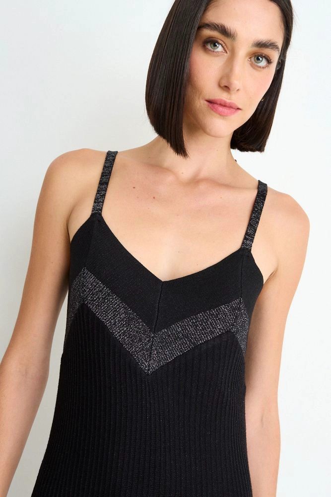 VESTIDO LARGO LISO PLIZADO NEGRO MUJER ASH - 2