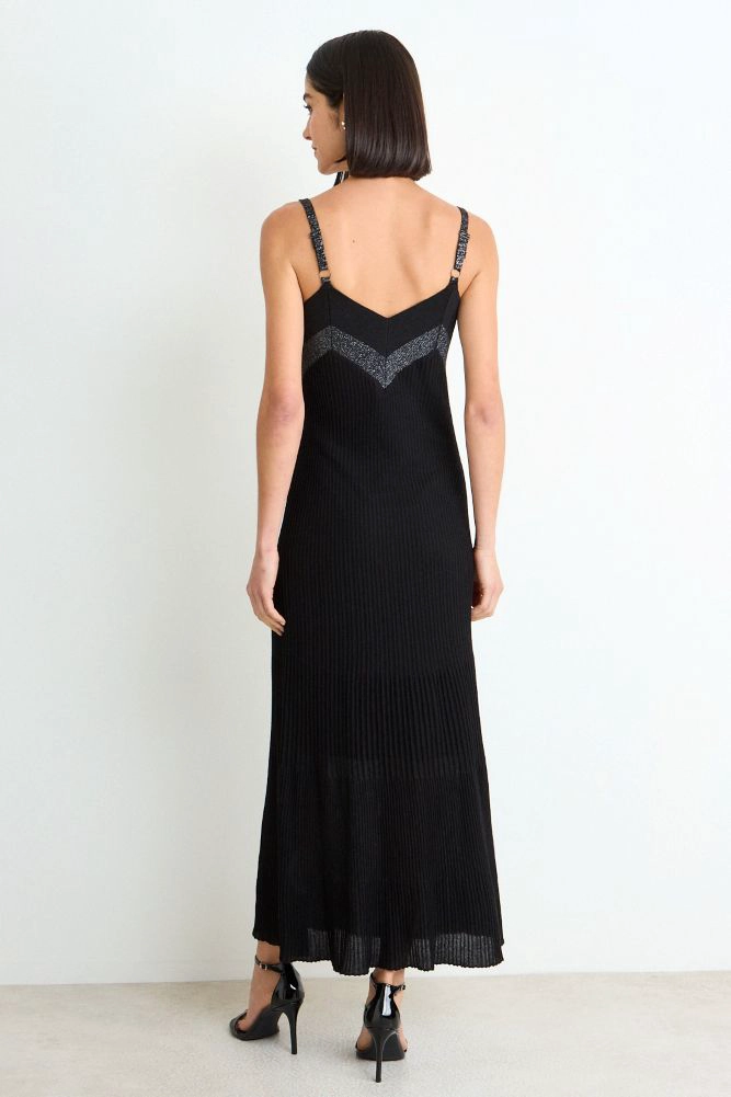 VESTIDO LARGO LISO PLIZADO NEGRO MUJER ASH - 4