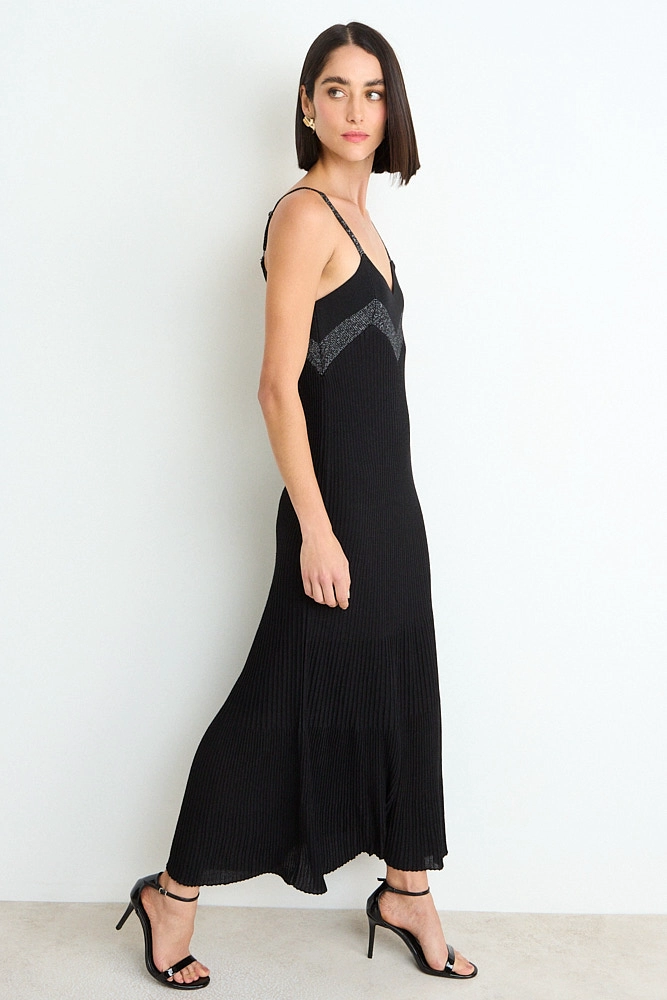 VESTIDO LARGO LISO PLIZADO NEGRO MUJER ASH - 5