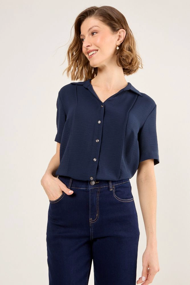 BLUSA CAMISERA AZUL MARINO MUJER MAGRIFFE - 1