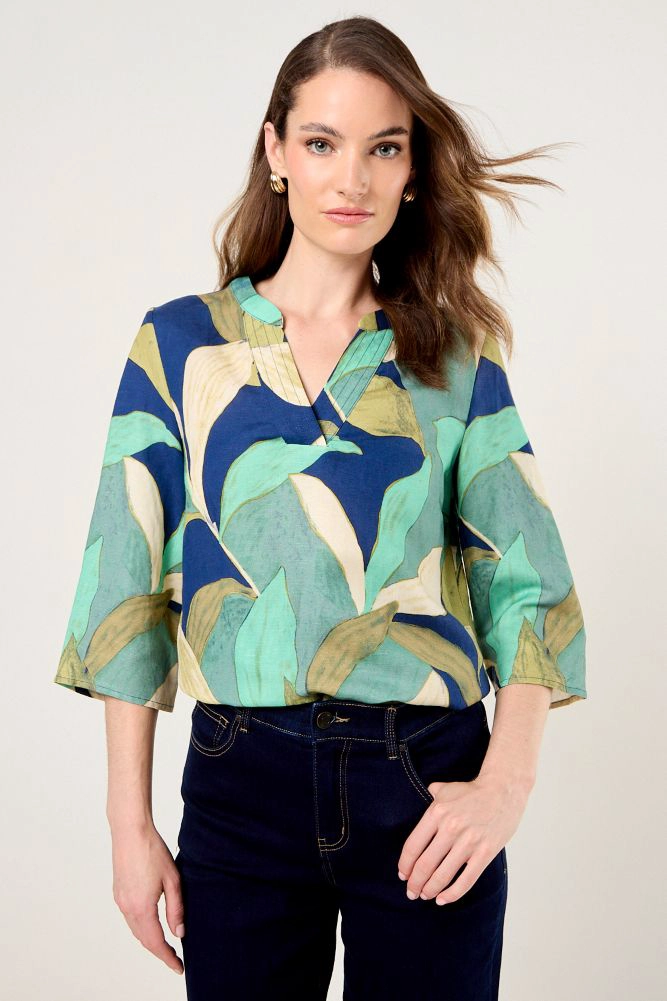 BLUSA LINO ESTAMPADO AZUL MARINO MUJER MAGRIFFE - 1