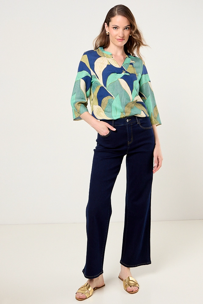 BLUSA LINO ESTAMPADO AZUL MARINO MUJER MAGRIFFE - 4