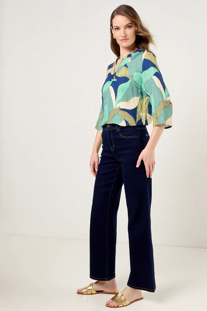 BLUSA LINO ESTAMPADO AZUL MARINO MUJER MAGRIFFE - 5