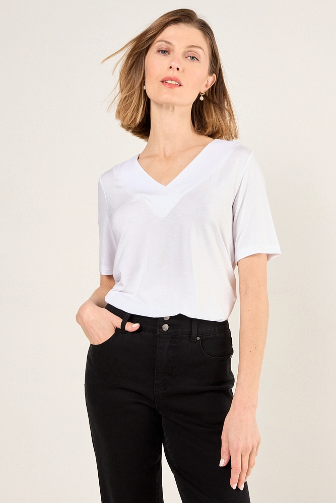 POLERA ESCOTE EN V BLANCO MUJER MAGRIFFE - 1