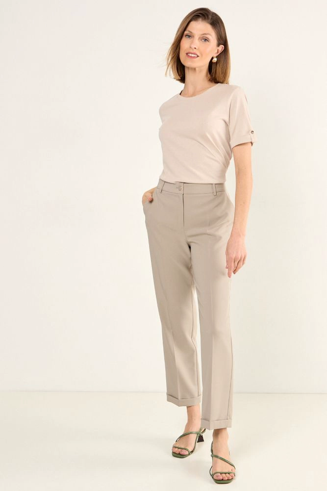 PANTALON FORMAL CON BASTA DOBLADA AVELLANA MUJER MAGRIFFE - 1