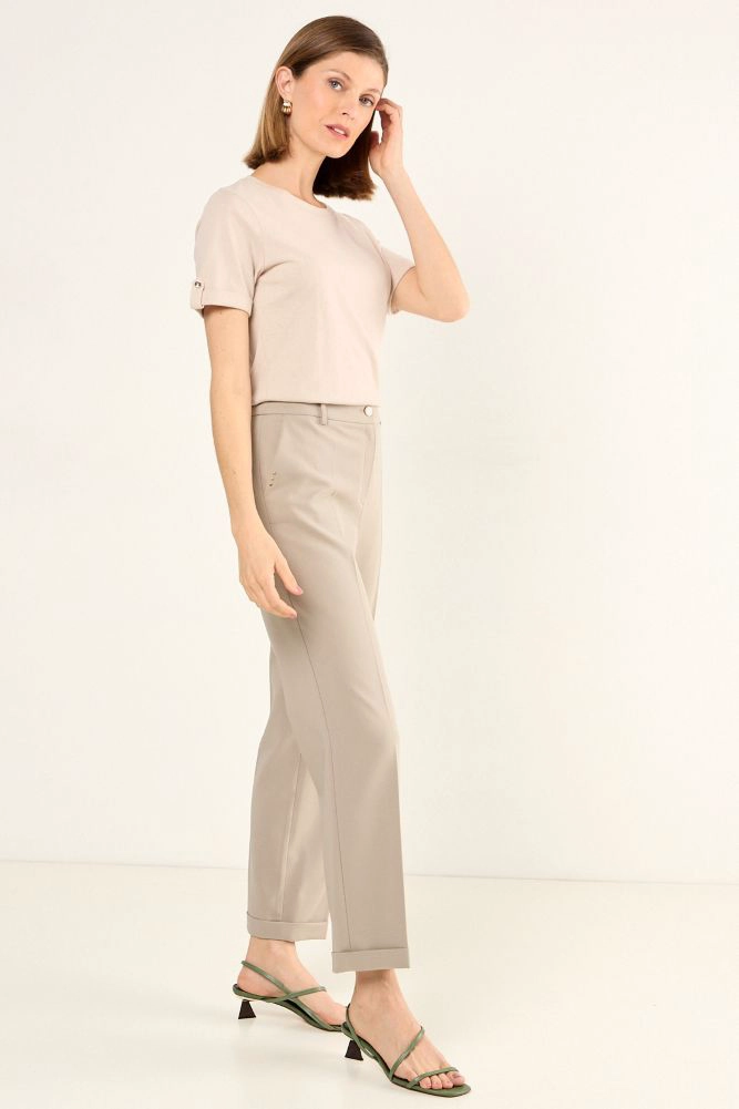 PANTALON FORMAL CON BASTA DOBLADA AVELLANA MUJER MAGRIFFE - 5