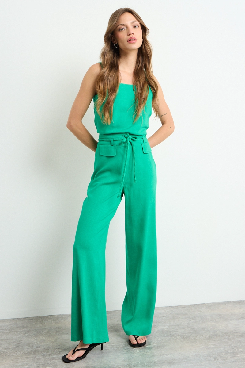 PANTALON LISO VERDE OLIVA MUJER IO - 1