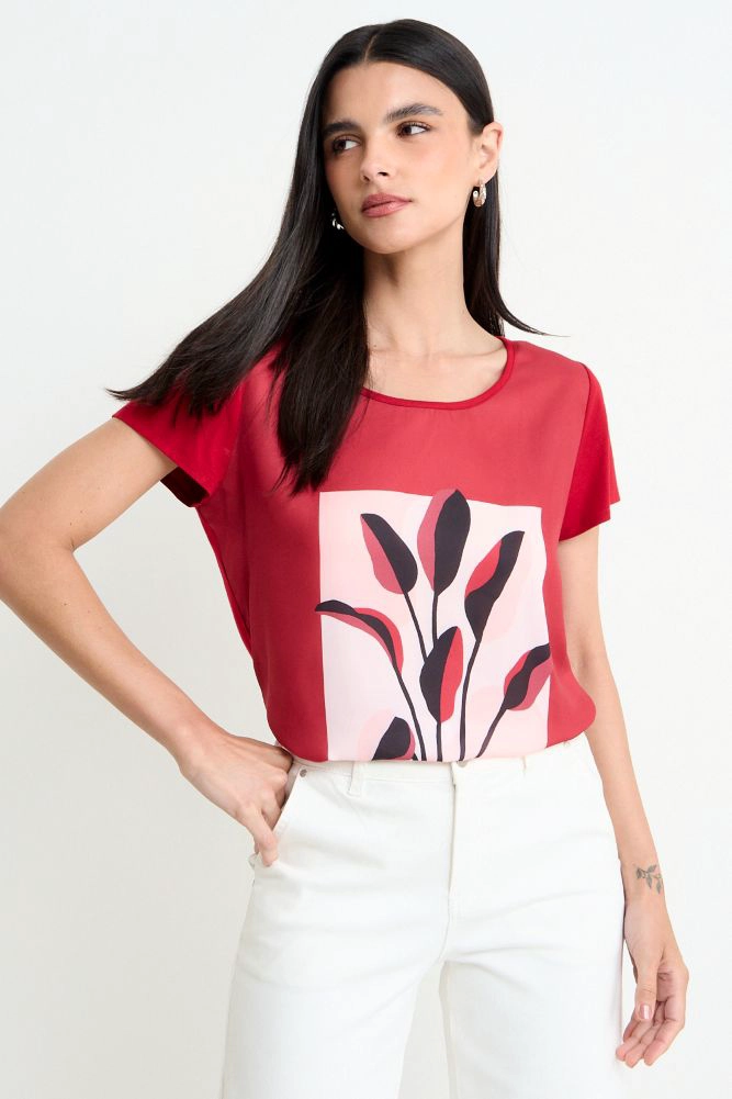 POLERA ESTAMPADA ROJO MUJER ASH - 1