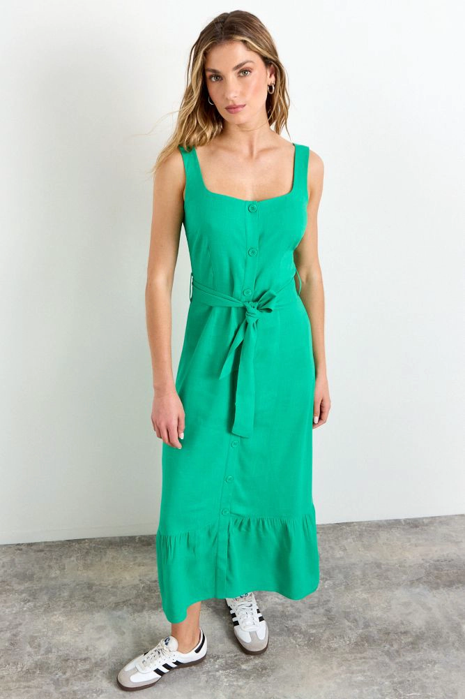 VESTIDO LISO VERDE OLIVA MUJER IO - 1