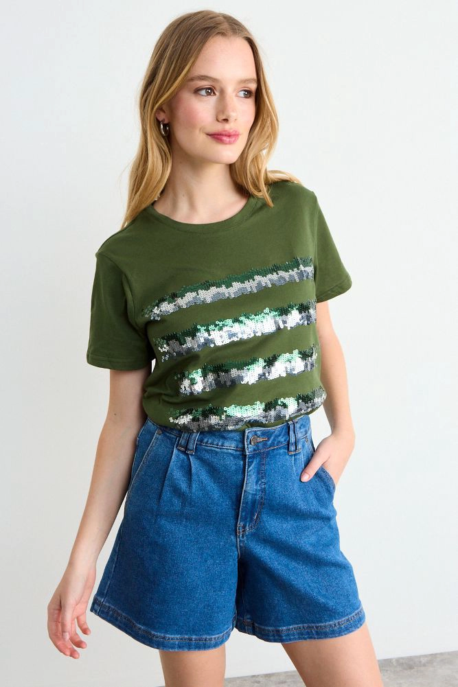 POLERA ESTAMPADA VERDE OLIVA MUJER IO - 2