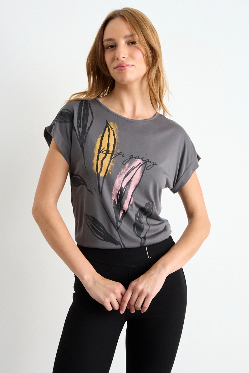 POLERA ESTAMPADA GRIS MUJER IO - 1