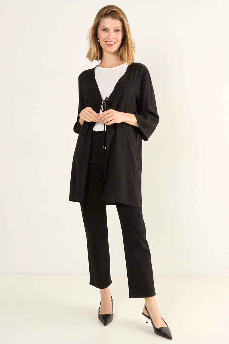 KIMONO TELA TEXTURA NEGRO MUJER MAGRIFFE - 1