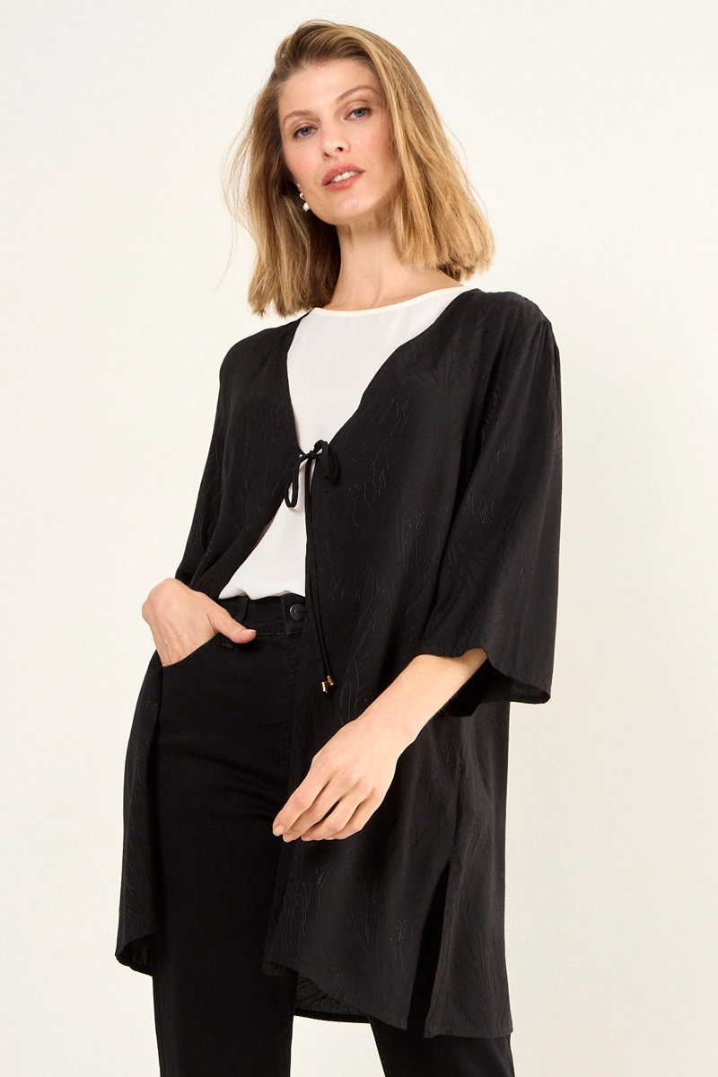 KIMONO TELA TEXTURA NEGRO MUJER MAGRIFFE - 2