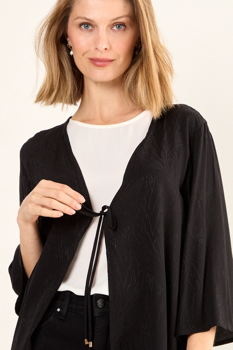 KIMONO TELA TEXTURA NEGRO MUJER MAGRIFFE - 3