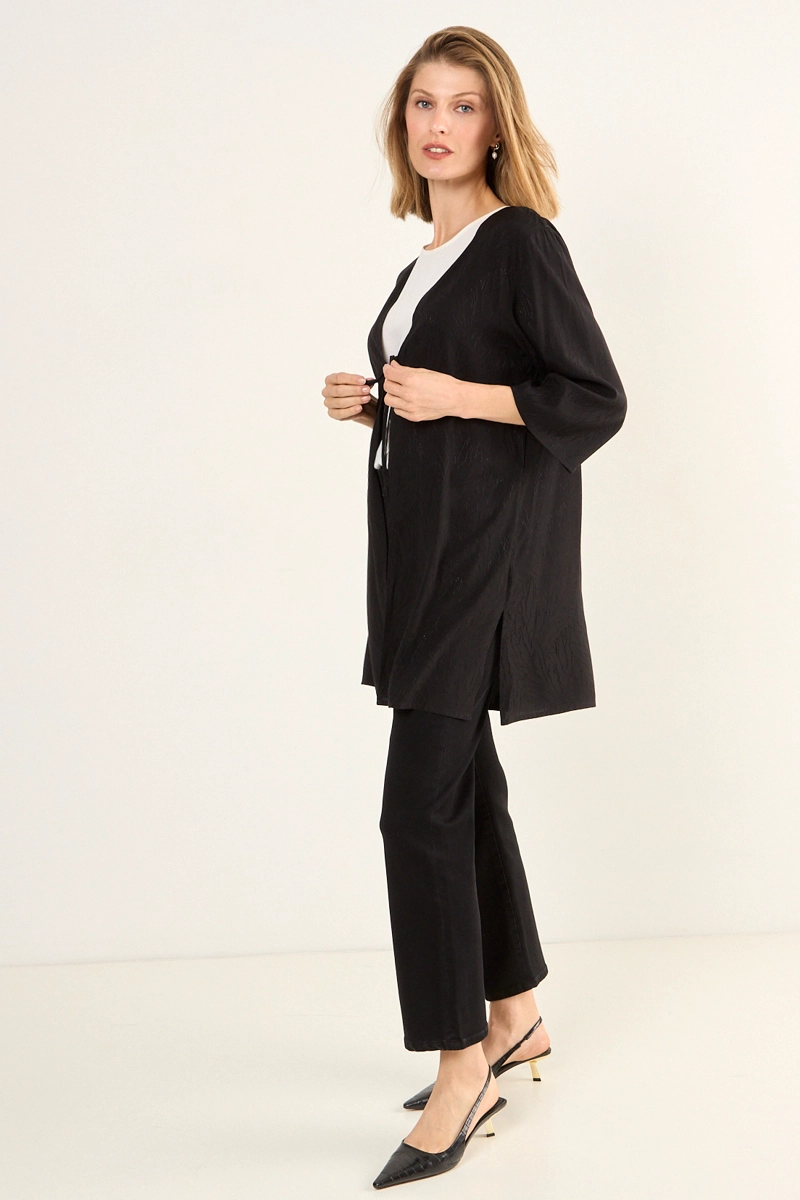 KIMONO TELA TEXTURA NEGRO MUJER MAGRIFFE - 5