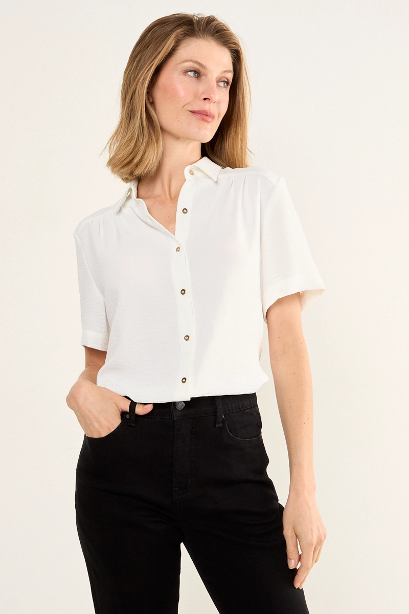BLUSA CAMISERA MANGA CORTA CRUDO MUJER MAGRIFFE - 1