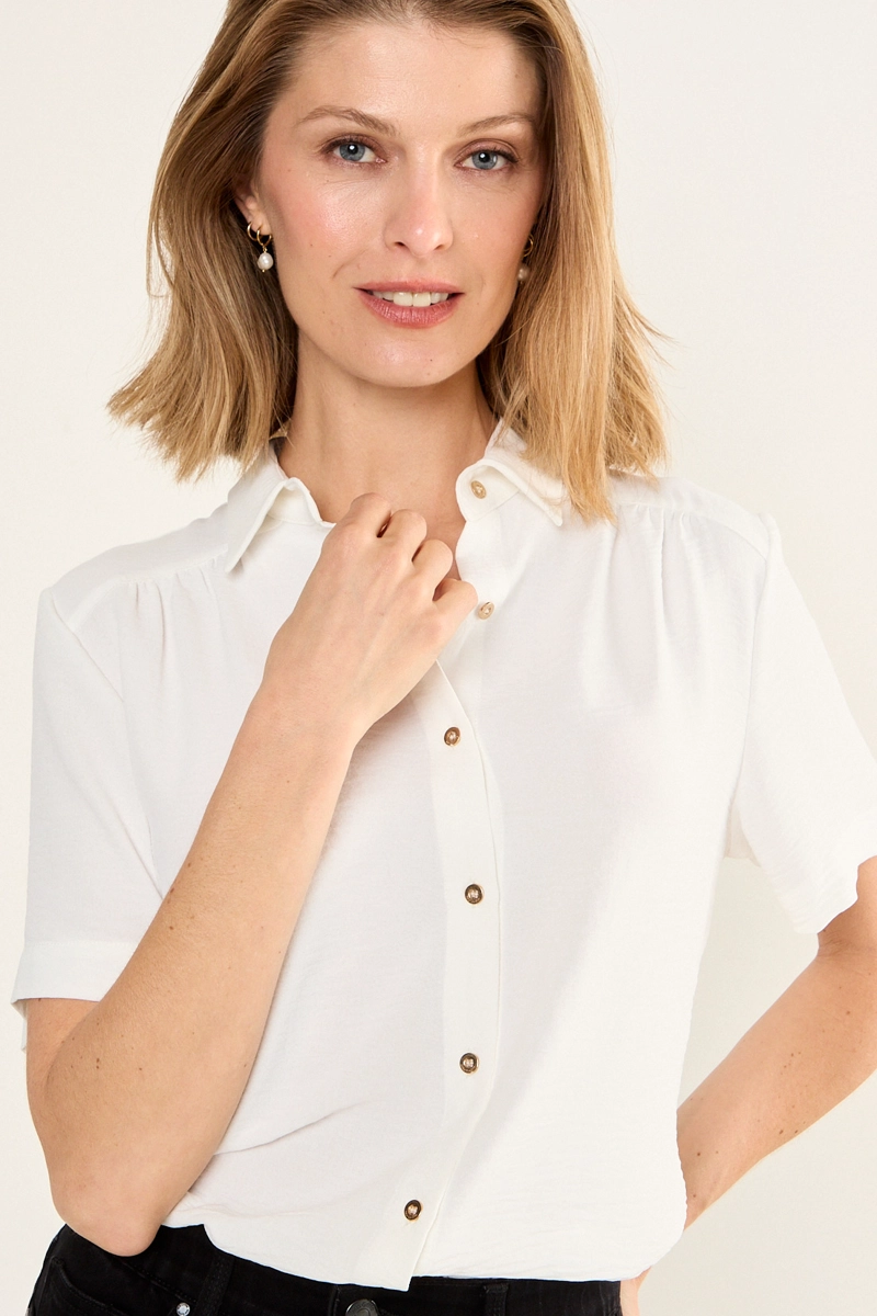 BLUSA CAMISERA MANGA CORTA CRUDO MUJER MAGRIFFE - 2