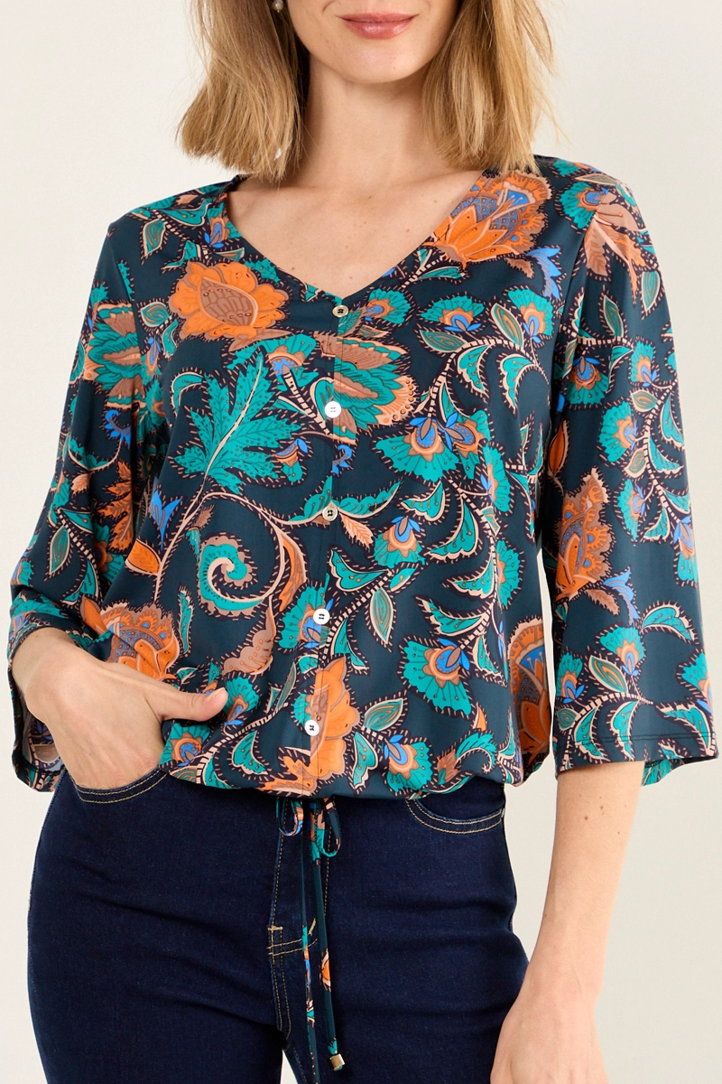 POLERA ESCOTE EN V AZUL MUJER MAGRIFFE - 2