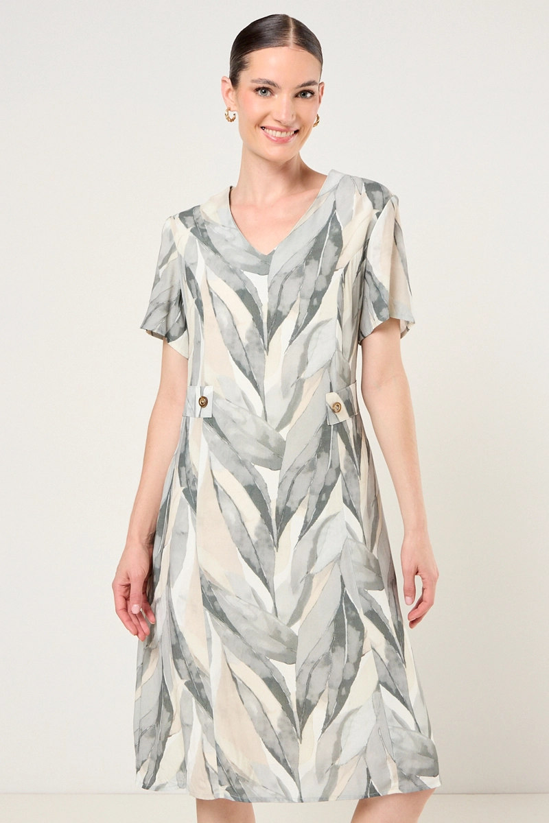 VESTIDO ESTAMAPADO CUELLO V AVELLANA MUJER MAGRIFFE - 1