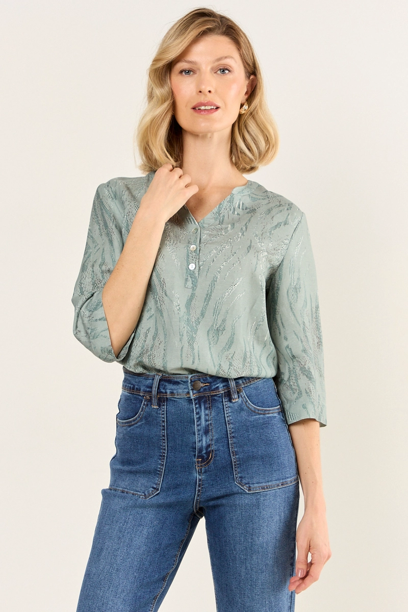 BLUSA LINO ESTAMPADA AVELLANA MUJER MAGRIFFE - 1