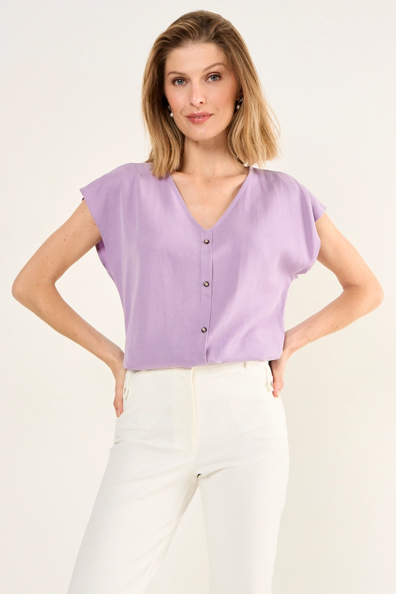BLUSA ESCOTE EN V MORADO MUJER MAGRIFFE - 1