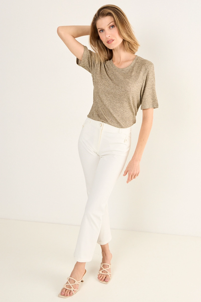POLERA ACANALADA ARGOLLA BEIGE MUJER MAGRIFFE - 5