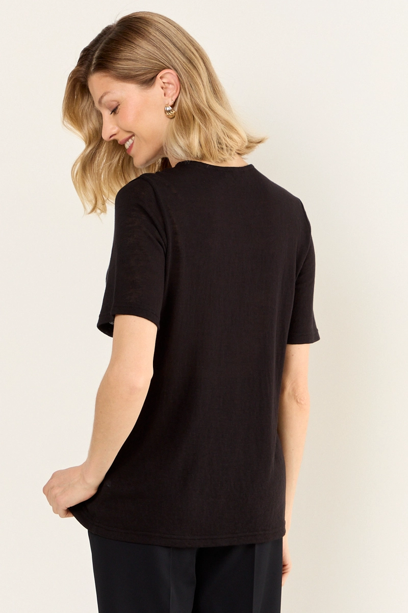 POLERA ESCOTE EN V CON MACRAME NEGRO MUJER MAGRIFFE - 3