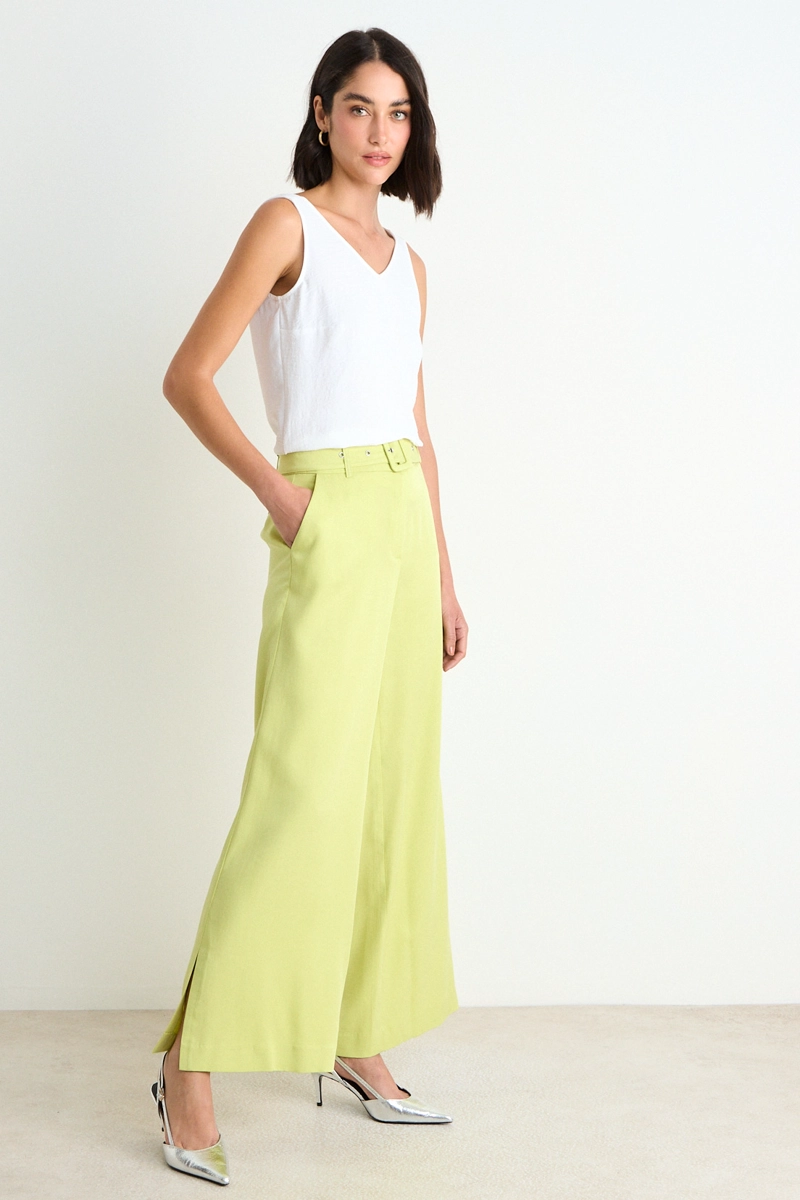 PANTALON LISO PALAZZO AMARILLO MUJER ASH - 5