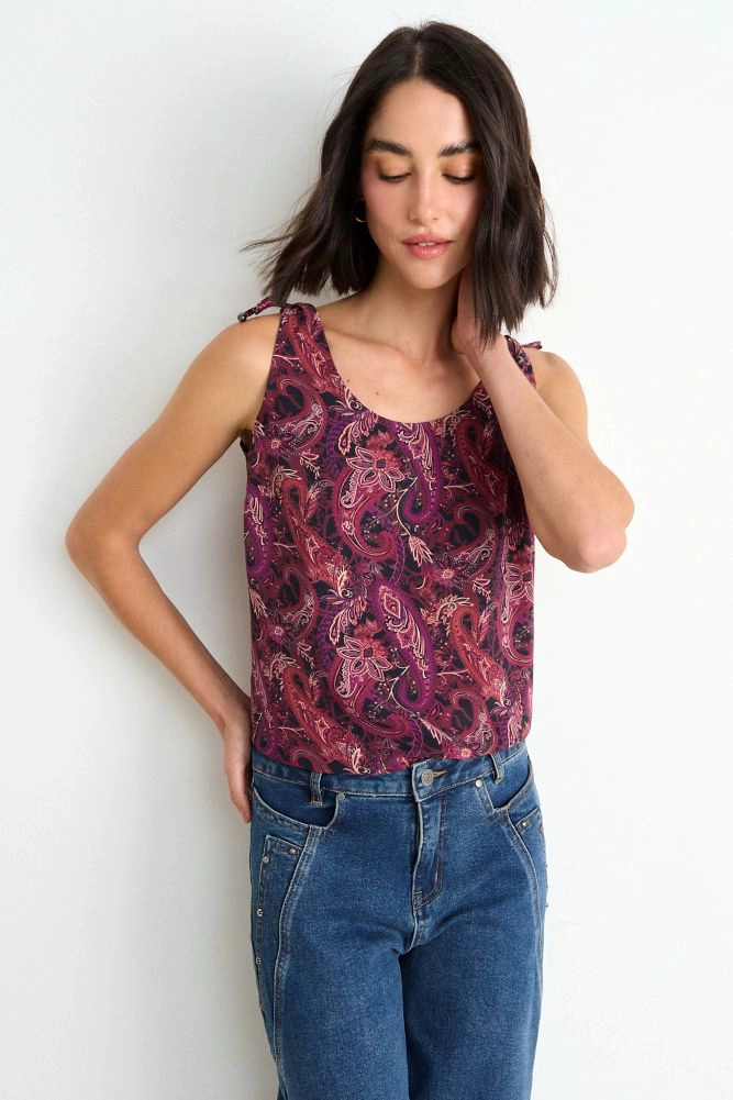 BLUSA FANTASIA SIN MANGAS BURDEOS MUJER ASH - 1