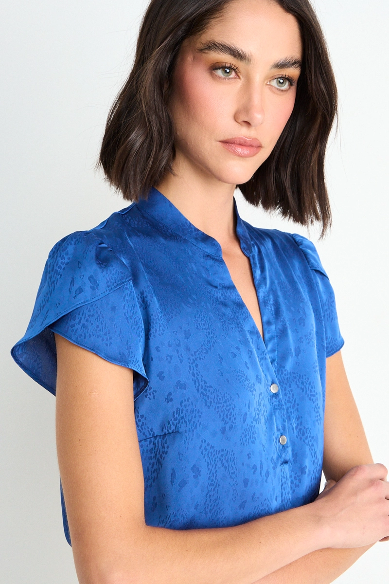 BLUSA LISA CON MANGAS TULIPAN AZUL MUJER ASH - 2