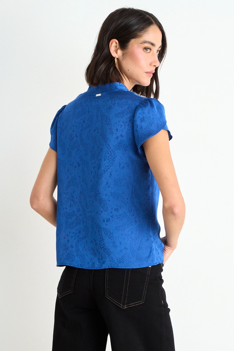 BLUSA LISA CON MANGAS TULIPAN AZUL MUJER ASH - 3