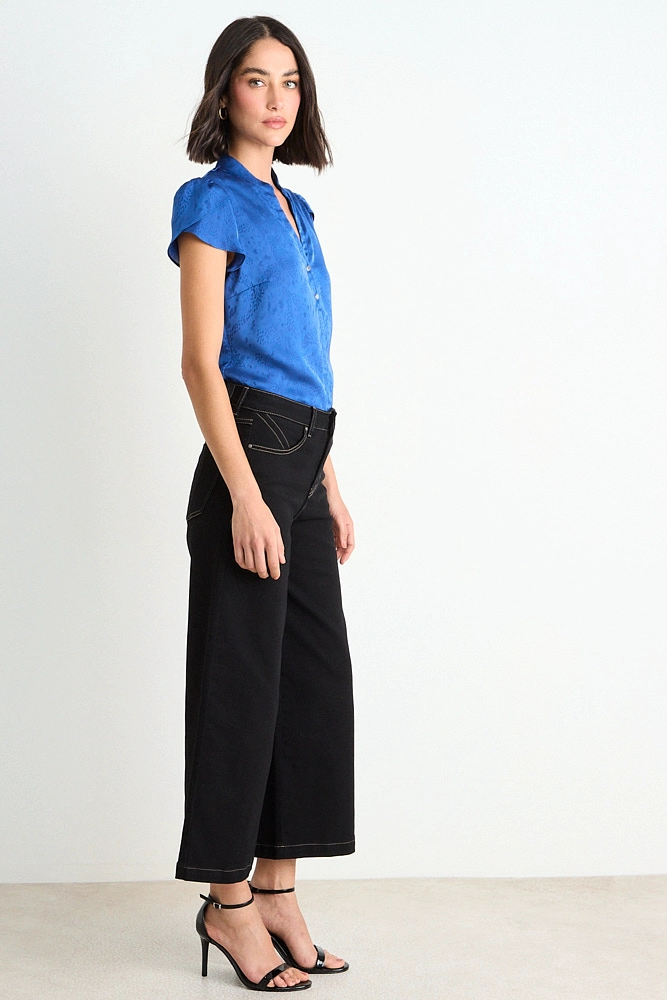 BLUSA LISA CON MANGAS TULIPAN AZUL MUJER ASH - 5