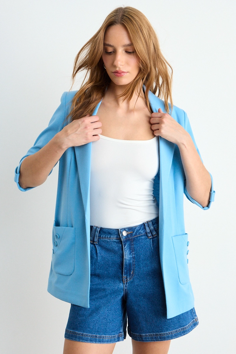 BLAZER LISO CELESTE MUJER IO - 1