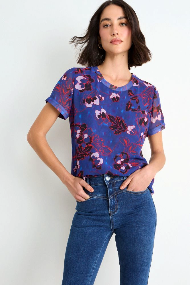 BLUSA FANTASIA MANGA CORTA AZUL MUJER ASH - 1