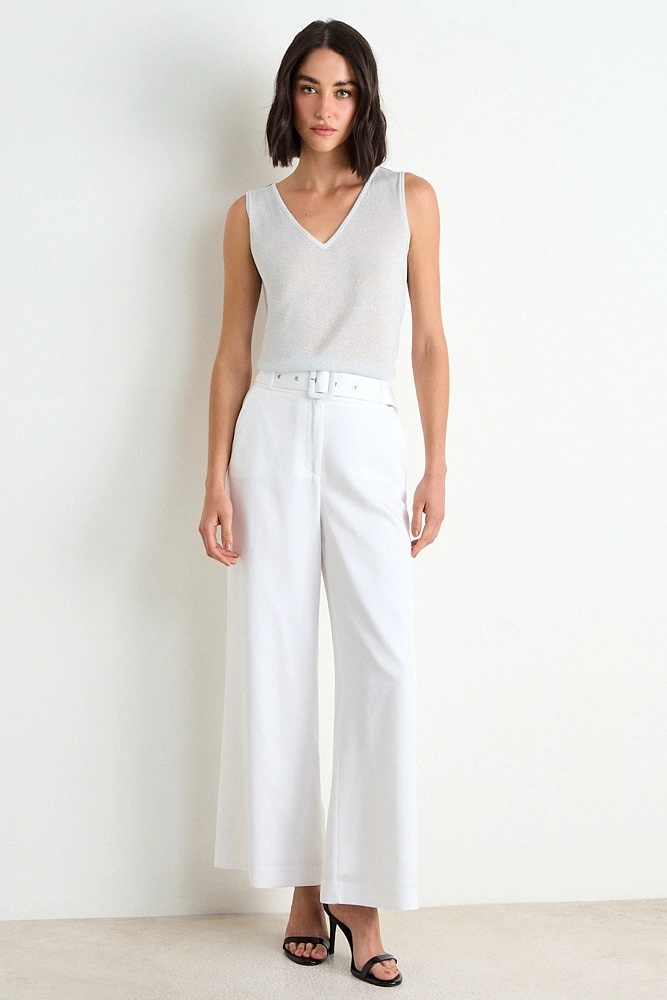 PANTALON LISO PALAZZO FORRADO CRUDO MUJER ASH - 1