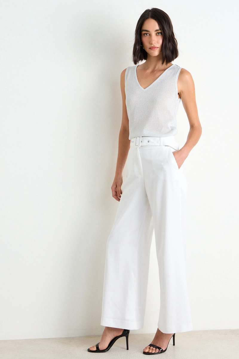 PANTALON LISO PALAZZO FORRADO CRUDO MUJER ASH - 5