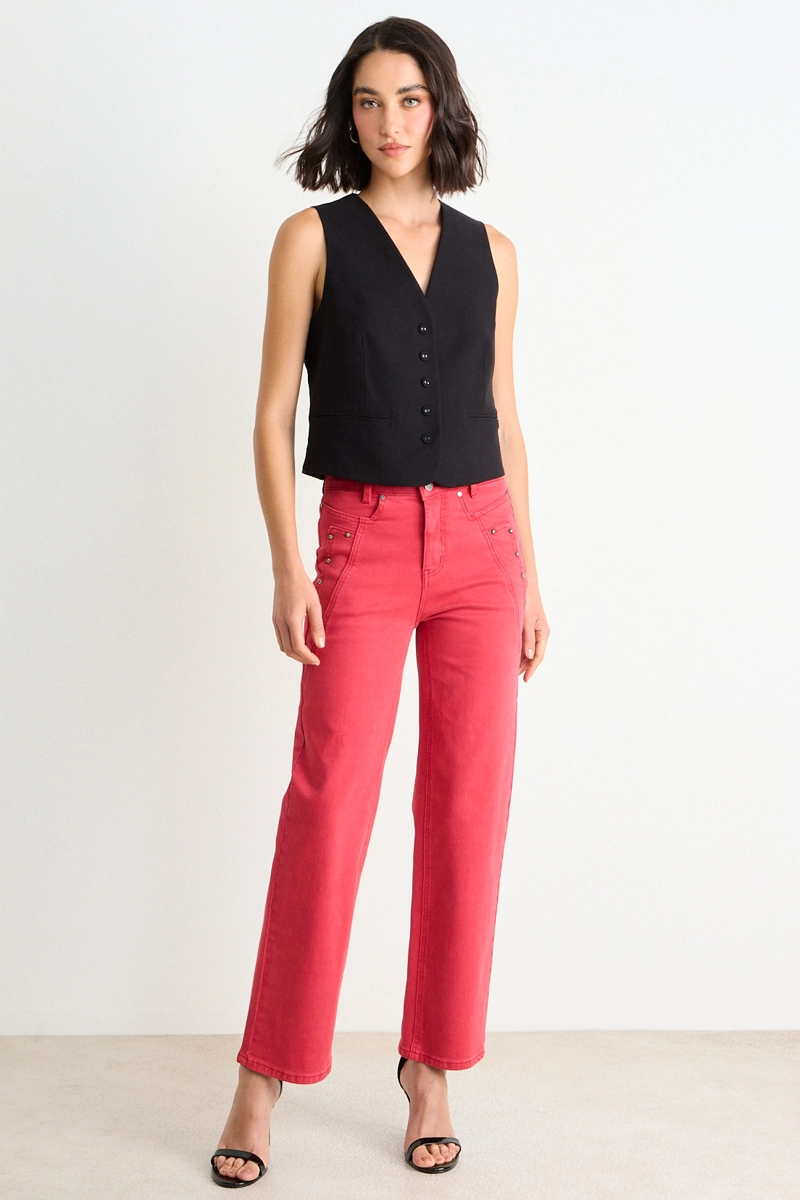STRAIGHT JEANS CON CORTES EN BOLSILLO ROJO MUJER ASH - 1
