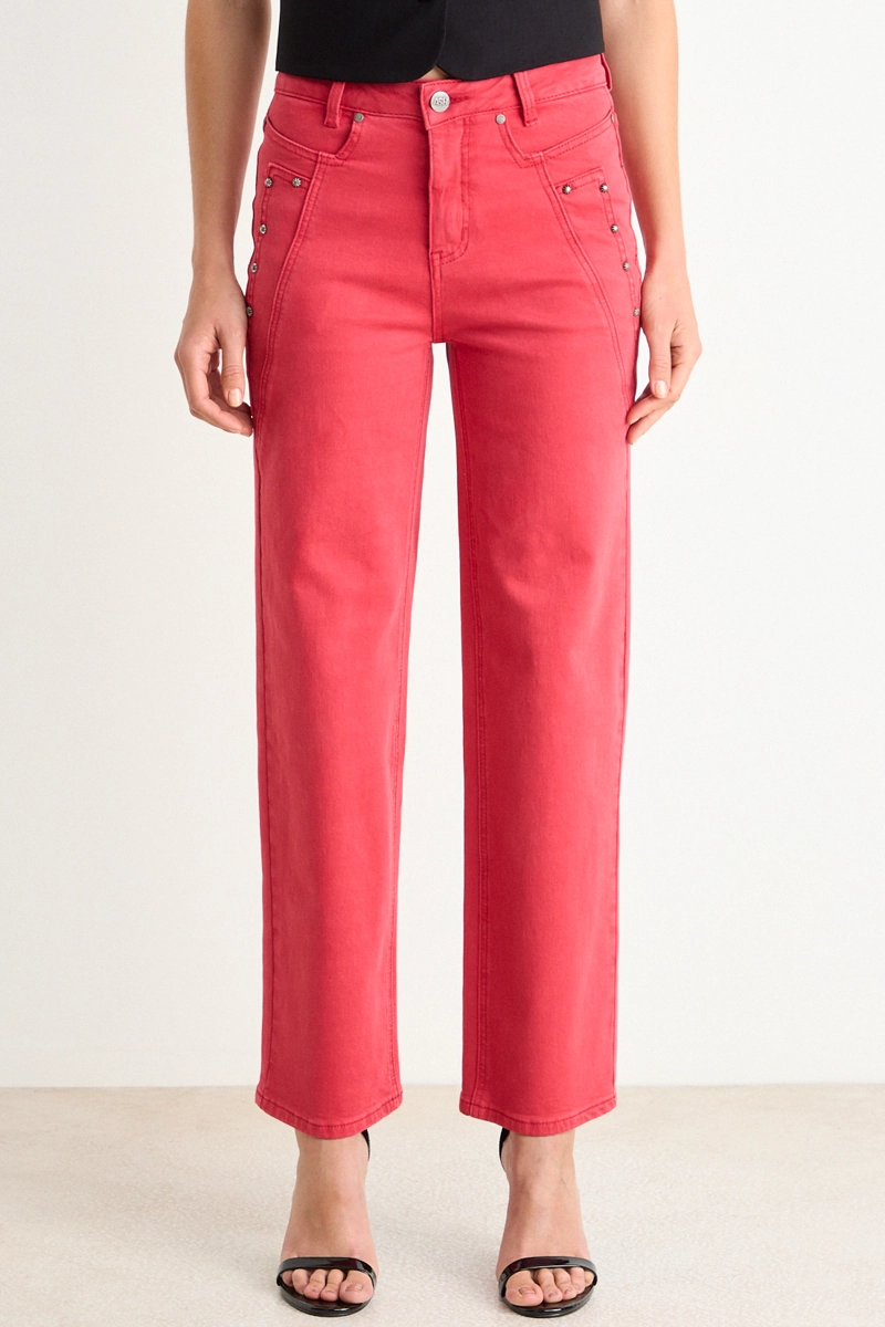 STRAIGHT JEANS CON CORTES EN BOLSILLO ROJO MUJER ASH - 2