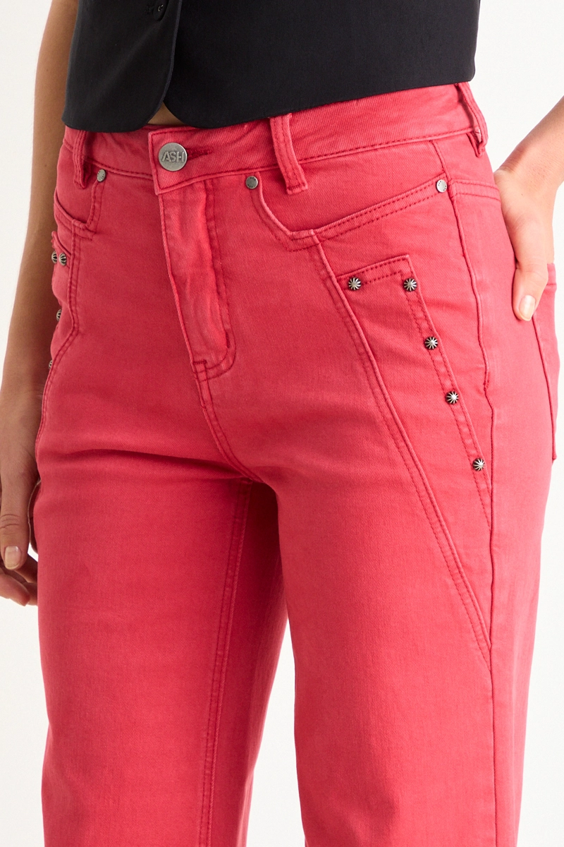 STRAIGHT JEANS CON CORTES EN BOLSILLO ROJO MUJER ASH - 3