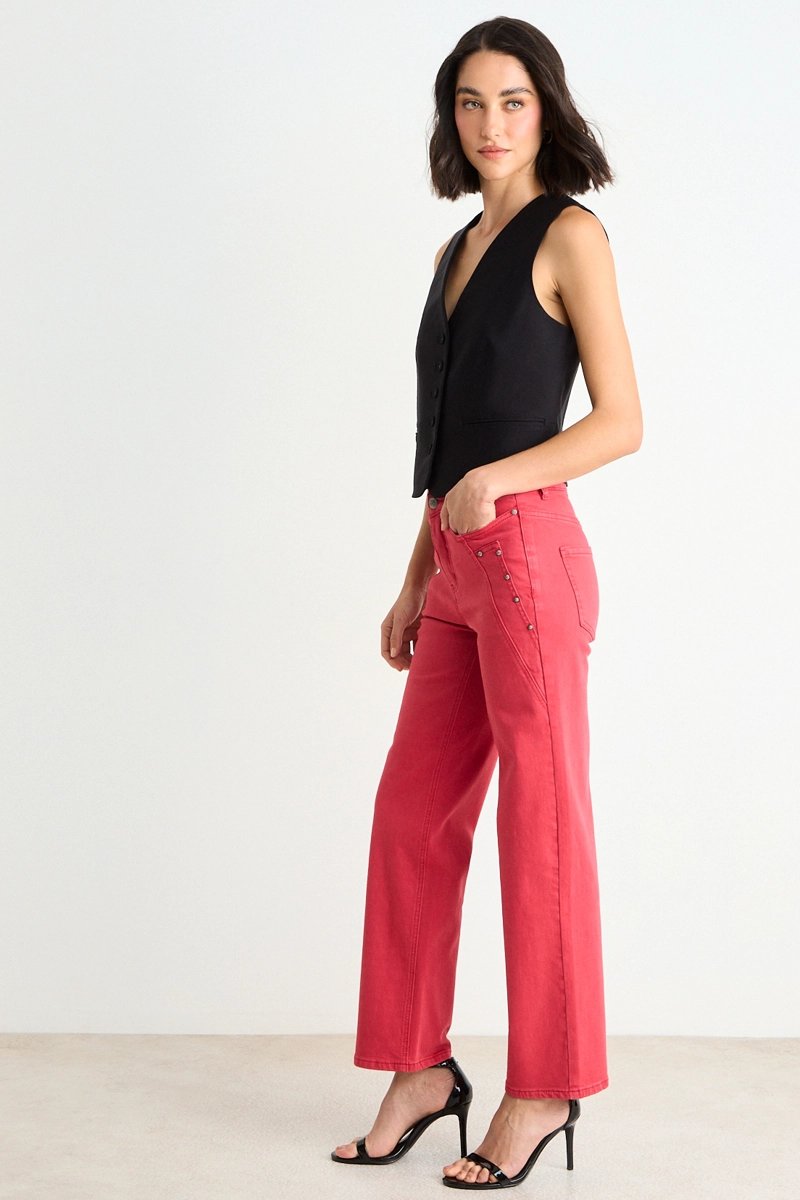 STRAIGHT JEANS CON CORTES EN BOLSILLO ROJO MUJER ASH - 5