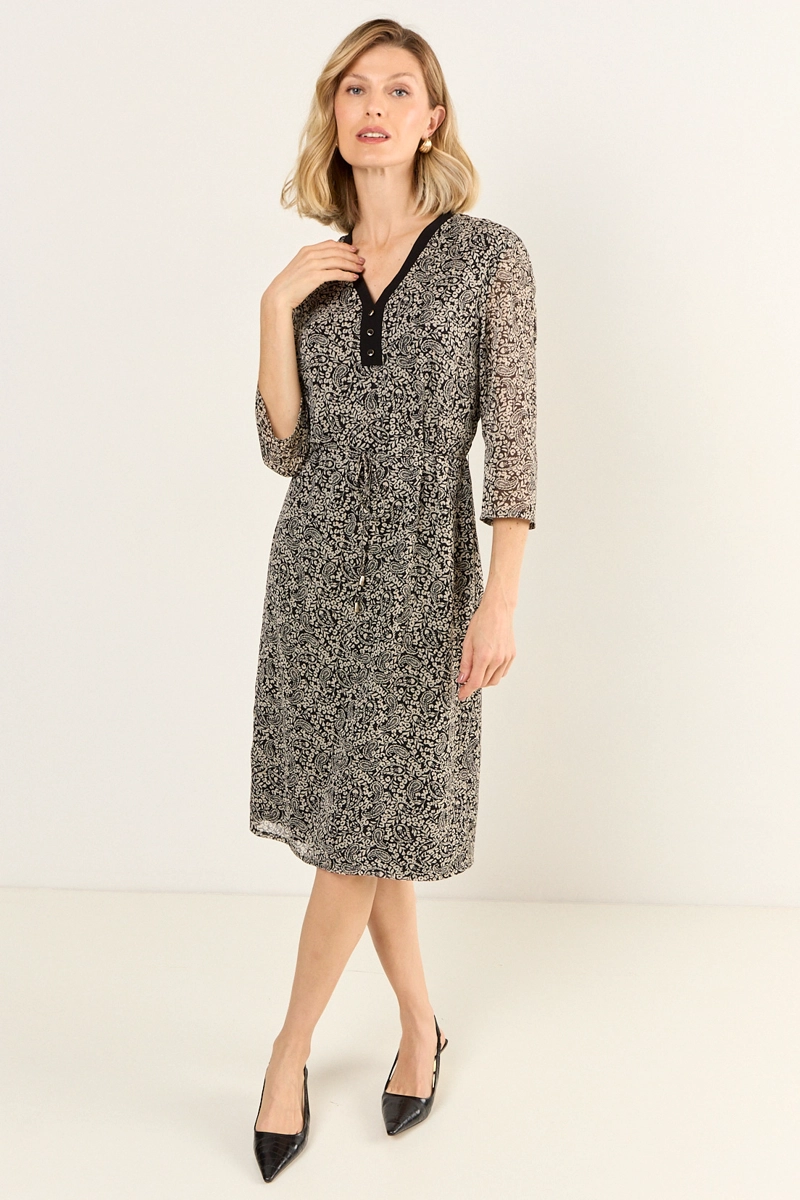 VESTIDO ESTAMPADO ESCOTE EN V NEGRO MUJER MAGRIFFE - 1