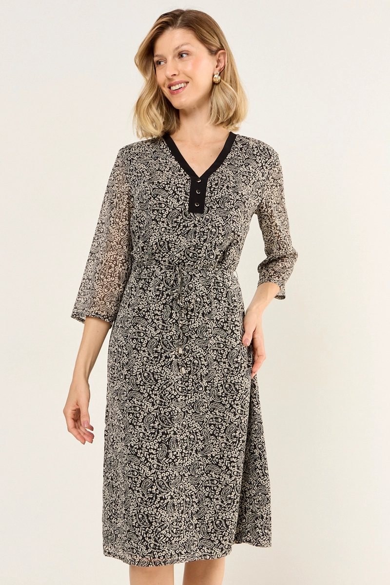 VESTIDO ESTAMPADO ESCOTE EN V NEGRO MUJER MAGRIFFE - 2