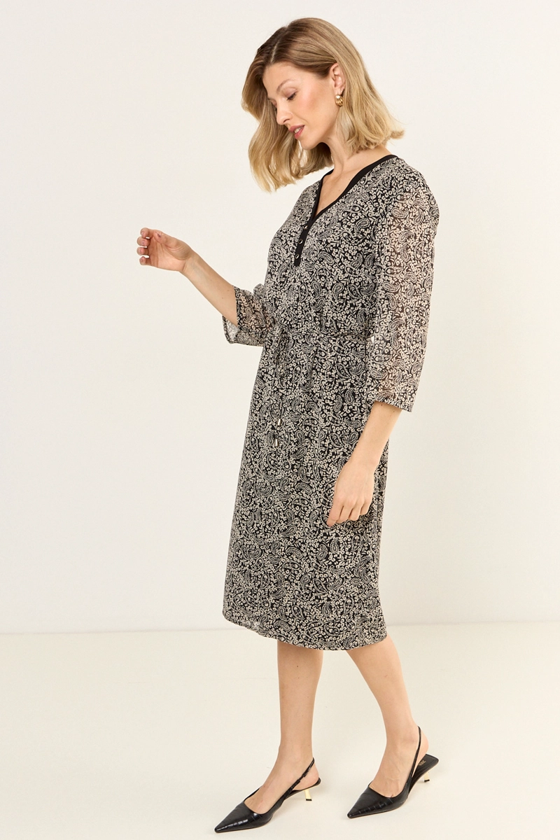 VESTIDO ESTAMPADO ESCOTE EN V NEGRO MUJER MAGRIFFE - 5