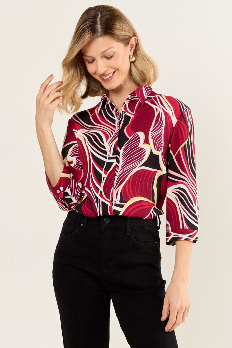 BLUSA CAMISERA ESTAMPADA NEGRO MUJER MAGRIFFE - 1