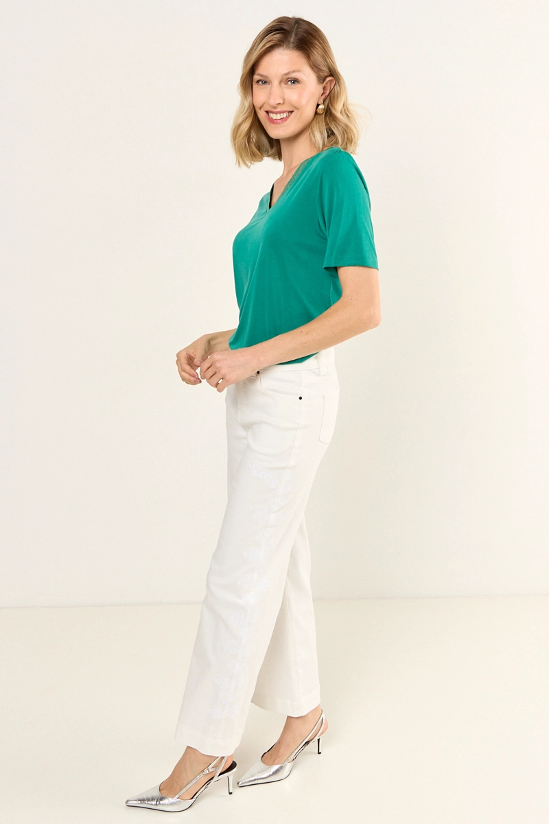 POLERA ESCOTE EN V CON LUREX VERDE MUJER MAGRIFFE - 4